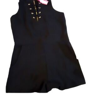 NWT Black Crepe Romper Exposed Zipper with Pockets XS